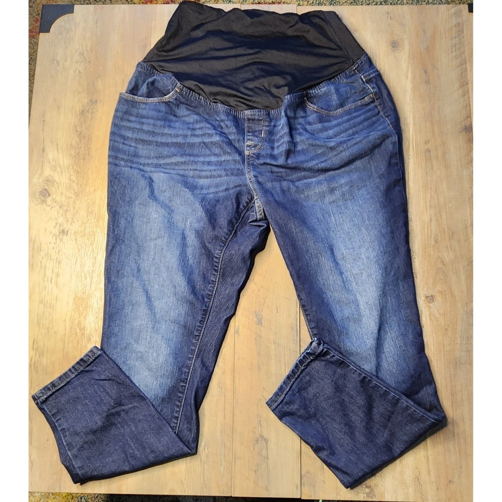 Isabel Maternity Pull On Blue Jeans Women Size 12 Skinny Dark Wash